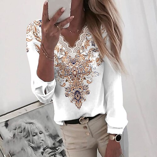 Women's Shirt Floral Daily Weekend Floral Shirt Long Sleeve Lace Trims Print V Neck Casual Streetwear White S / 3D Print
Women's Shirt Floral Daily Weekend Floral Shirt Long Sleeve Lace Trims Print V Neck Casual Streetwear White S / 3D Print