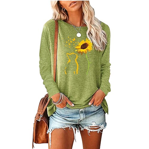 Women's T shirt Tee Cat Sunflower Sports Weekend Floral Cat Painting T shirt Tee Long Sleeve Print Round Neck Basic Green Black Blue S
Women's T shirt Tee Cat Sunflower Sports Weekend Floral Cat Painting T shirt Tee Long Sleeve Print Round Neck Basic Green Black Blue S