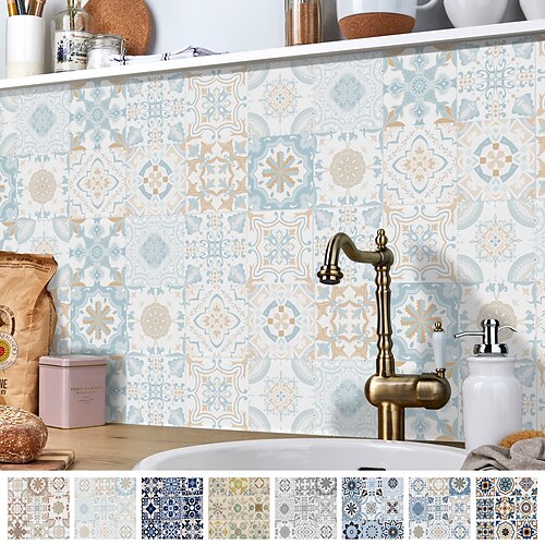 

24/48pcs Self-adhesive Wall Stickers Waterproof Fresh Tiles Tile Stickers Waterproof Creative Kitchen Bathroom Living Room
