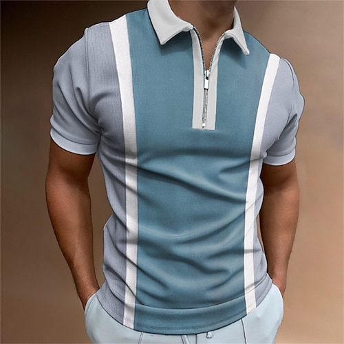 

Men's Polo Shirt Golf Shirt Street Daily Turndown Quarter Zip Short Sleeve Fashion Casual Color Block Zipper Quarter Zip Spring & Summer Regular Fit Pink Blue Gray Polo Shirt