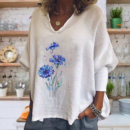 Women's T shirt Tee White Black Floral Print Long Sleeve Casual Holiday Basic V Neck Regular Loose Fit Floral Painting S / 3D Print
Women's T shirt Tee White Black Floral Print Long Sleeve Casual Holiday Basic V Neck Regular Loose Fit Floral Painting S / 3D Print