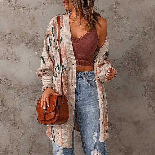 Women's Cardigan Sweater Jumper Ribbed Knit Knitted Button Floral V Neck Stylish Casual Daily Holiday Fall Winter Khaki S M L / Long Sleeve
Women's Cardigan Sweater Jumper Ribbed Knit Knitted Button Floral V Neck Stylish Casual Daily Holiday Fall Winter Khaki S M L / Long Sleeve