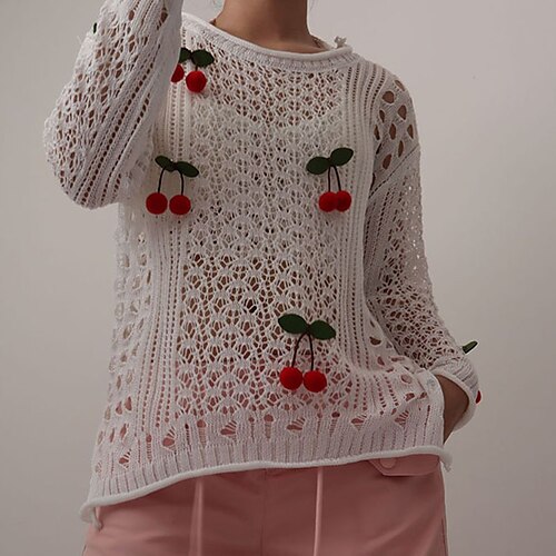 Women's Pullover Jumper Crochet Knit Knitted Hole Fruit Crew Neck Stylish Casual Daily Going out Fall Winter White One-Size / Long Sleeve / Regular Fit
Women's Pullover Jumper Crochet Knit Knitted Hole Fruit Crew Neck Stylish Casual Daily Going out Fall Winter White One-Size / Long Sleeve / Regular Fit