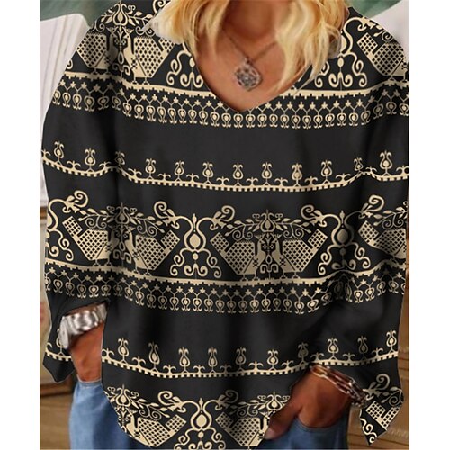 Women's Plus Size Tops T shirt Tee Floral Geometry Print Long Sleeve V Neck Streetwear Daily Vacation Cotton Spandex Jersey Fall Winter Black
Women's Plus Size Tops T shirt Tee Floral Geometry Print Long Sleeve V Neck Streetwear Daily Vacation Cotton Spandex Jersey Fall Winter Black