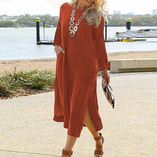 Women's Casual Dress Linen Dress Shift Dress Midi Dress Orange Long Sleeve Pure Color Patchwork Winter Fall Autumn Winter Dress Fall Dress Loose Fit 2022 S M L XL 2XL 3XL 4XL 5XL
Women's Casual Dress Linen Dress Shift Dress Midi Dress Orange Long Sleeve Pure Color Patchwork Winter Fall Autumn Winter Dress Fall Dress Loose Fit 2022 S M L XL 2XL 3XL 4XL 5XL
