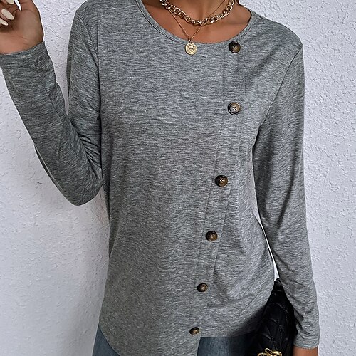 Women's T shirt Tee Plain Casual Weekend T shirt Tee Long Sleeve Button Round Neck Basic Gray S
Women's T shirt Tee Plain Casual Weekend T shirt Tee Long Sleeve Button Round Neck Basic Gray S