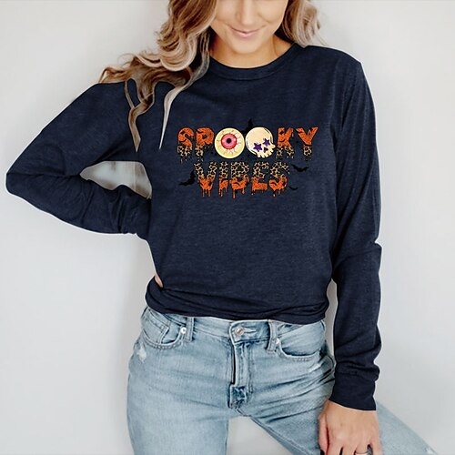 Women's T shirt Tee Graphic Letter Halloween Casual Daily T shirt Tee Long Sleeve Print Round Neck Halloween Green Black Blue S
Women's T shirt Tee Graphic Letter Halloween Casual Daily T shirt Tee Long Sleeve Print Round Neck Halloween Green Black Blue S