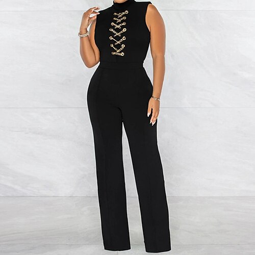 Women's Jumpsuit High Waist Solid Color Crew Neck Elegant Party Holiday Regular Fit Sleeveless White Black Blue S M L Spring
Women's Jumpsuit High Waist Solid Color Crew Neck Elegant Party Holiday Regular Fit Sleeveless White Black Blue S M L Spring