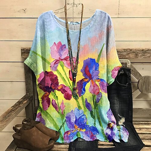 Women's Shirt Floral Daily Weekend Floral Shirt Short Sleeve Flowing tunic Print Round Neck Casual Streetwear Yellow S / 3D Print
Women's Shirt Floral Daily Weekend Floral Shirt Short Sleeve Flowing tunic Print Round Neck Casual Streetwear Yellow S / 3D Print