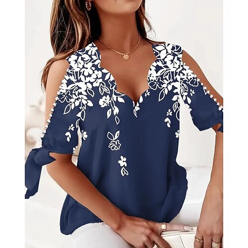 Women's T shirt Tee Floral Casual Holiday Weekend Floral Painting T shirt Tee Short Sleeve Cold Shoulder Print V Neck Basic Navy Blue S / 3D Print
Women's T shirt Tee Floral Casual Holiday Weekend Floral Painting T shirt Tee Short Sleeve Cold Shoulder Print V Neck Basic Navy Blue S / 3D Print