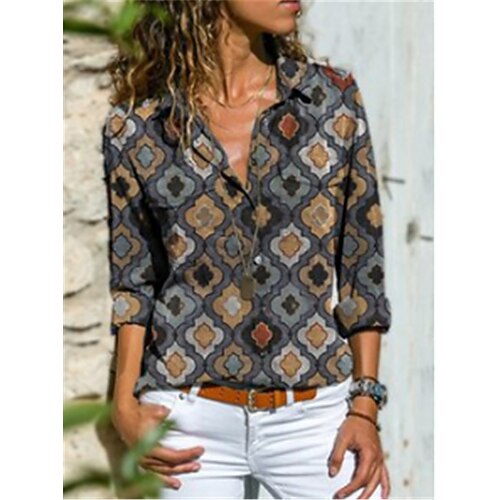 Women's Blouse Geometric Daily Weekend Geometric Blouse Shirt Long Sleeve Print Shirt Collar Casual Streetwear Blue Gray S
Women's Blouse Geometric Daily Weekend Geometric Blouse Shirt Long Sleeve Print Shirt Collar Casual Streetwear Blue Gray S
