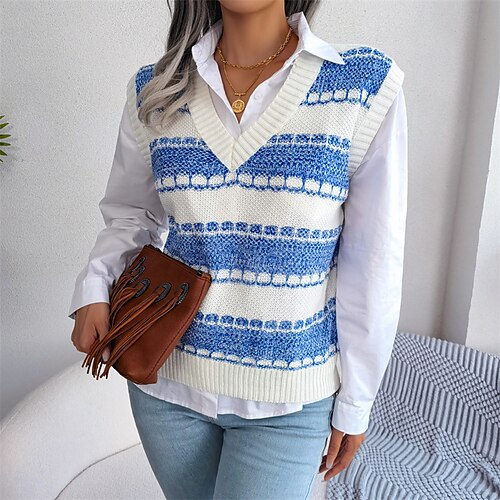Women's Sweater Vest Jumper Crochet Knit Knitted Striped V Neck Stylish Casual Daily Going out Fall Winter Blue Brown S M L / Sleeveless
Women's Sweater Vest Jumper Crochet Knit Knitted Striped V Neck Stylish Casual Daily Going out Fall Winter Blue Brown S M L / Sleeveless
