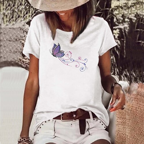 Women's T shirt Tee Light Green White Butterfly Print Short Sleeve Casual Weekend Basic Round Neck Regular Cotton Butterfly Painting S
Women's T shirt Tee Light Green White Butterfly Print Short Sleeve Casual Weekend Basic Round Neck Regular Cotton Butterfly Painting S