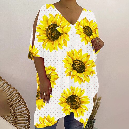 Women's Plus Size Tops Blouse T shirt Tee Floral Heart Print Half Sleeve V Neck Casual Daily Going out Polyester Spring Summer White Blue
Women's Plus Size Tops Blouse T shirt Tee Floral Heart Print Half Sleeve V Neck Casual Daily Going out Polyester Spring Summer White Blue