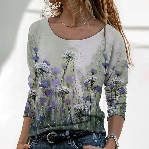 Women's T shirt Tee Green Floral Print Long Sleeve Casual Holiday Basic Round Neck Regular Floral Painting S / 3D Print
Women's T shirt Tee Green Floral Print Long Sleeve Casual Holiday Basic Round Neck Regular Floral Painting S / 3D Print