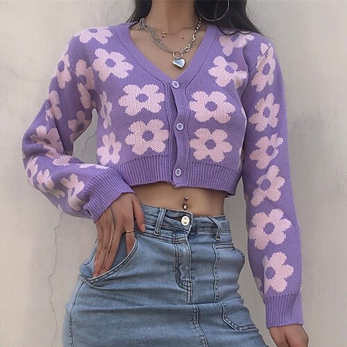 Women's Cardigan Sweater Jumper Crochet Knit Knitted Button Floral V Neck Stylish Casual Daily Holiday Fall Winter Purple S M L / Long Sleeve / Going out / Loose
Women's Cardigan Sweater Jumper Crochet Knit Knitted Button Floral V Neck Stylish Casual Daily Holiday Fall Winter Purple S M L / Long Sleeve / Going out / Loose
