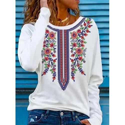 Women's T shirt Tee White Floral Print Long Sleeve Holiday Weekend Basic Round Neck Regular Floral Painting S / 3D Print
Women's T shirt Tee White Floral Print Long Sleeve Holiday Weekend Basic Round Neck Regular Floral Painting S / 3D Print