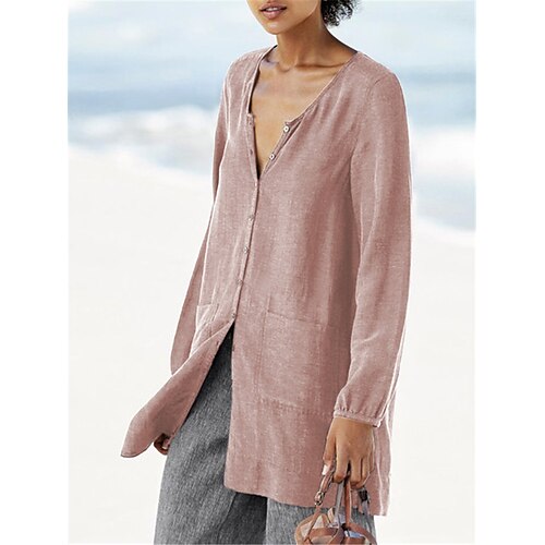 Mulheres Camisa Social Blusa Preto Rosa Vermelho Tecido Bolsos Manga Longa Diário Final de semana Roupa de rua Casual Decote V Padrão Algodão S
Mulheres Camisa Social Blusa Preto Rosa Vermelho Tecido Bolsos Manga Longa Diário Final de semana Roupa de rua Casual Decote V Padrão Algodão S