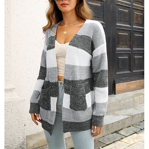 Women's Cardigan Sweater Jumper Crochet Knit Tunic Stripe Patchwork Striped Shirt Collar Stylish Casual Daily Work Fall Winter Black Blue S M L / Long Sleeve
Women's Cardigan Sweater Jumper Crochet Knit Tunic Stripe Patchwork Striped Shirt Collar Stylish Casual Daily Work Fall Winter Black Blue S M L / Long Sleeve