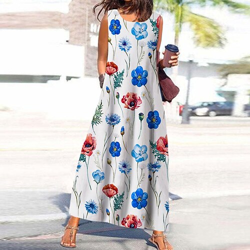 Women's Casual Dress Shift Dress Maxi long Dress White Sleeveless Floral Print Spring Summer Round Neck Casual Vacation 2022 S M L XL XXL 3XL
Women's Casual Dress Shift Dress Maxi long Dress White Sleeveless Floral Print Spring Summer Round Neck Casual Vacation 2022 S M L XL XXL 3XL