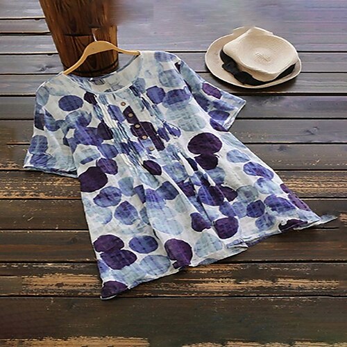 Women's Plus Size Tops Blouse Shirt Polka Dot Button Print Short Sleeve Crewneck Streetwear Daily Vacation Cotton Fall Summer Blue Purple
Women's Plus Size Tops Blouse Shirt Polka Dot Button Print Short Sleeve Crewneck Streetwear Daily Vacation Cotton Fall Summer Blue Purple