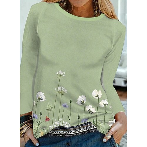 Women's T shirt Tee Floral Casual Holiday Weekend Floral Painting T shirt Tee Long Sleeve Print Round Neck Basic Green S / 3D Print
Women's T shirt Tee Floral Casual Holiday Weekend Floral Painting T shirt Tee Long Sleeve Print Round Neck Basic Green S / 3D Print