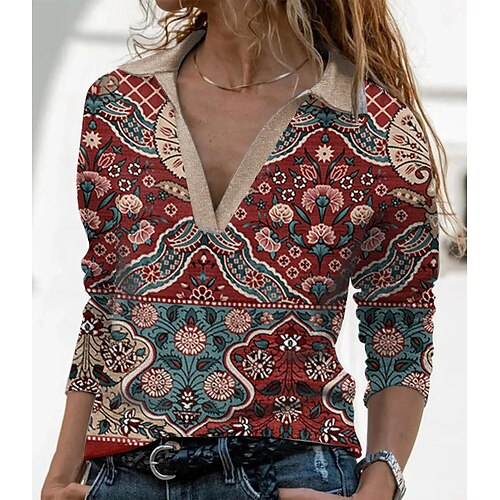 Women's T shirt Tee Floral Casual Weekend Floral Painting T shirt Tee Long Sleeve Print Shirt Collar Basic Ethnic Red S / 3D Print
Women's T shirt Tee Floral Casual Weekend Floral Painting T shirt Tee Long Sleeve Print Shirt Collar Basic Ethnic Red S / 3D Print