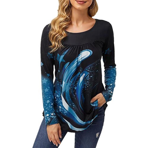 Women's T shirt Tee Blue White Black Flower Patchwork Print Long Sleeve Casual Weekend Basic Round Neck Regular S
Women's T shirt Tee Blue White Black Flower Patchwork Print Long Sleeve Casual Weekend Basic Round Neck Regular S
