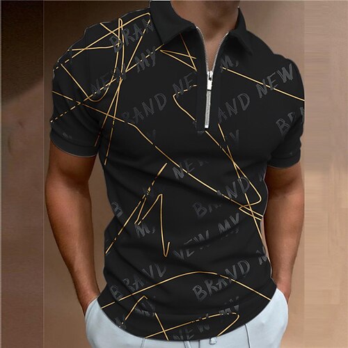 

Men's Collar Polo Shirt Golf Shirt Letter Graffiti Turndown Black 3D Print Outdoor Street Short Sleeves Zipper Print Clothing Apparel Fashion Designer Casual Breathable / Summer / Spring / Summer