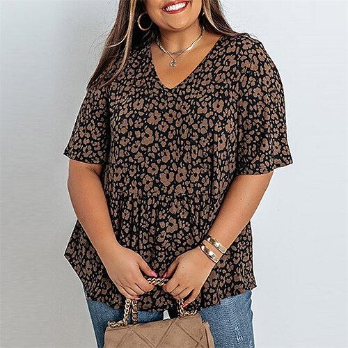 Women's Plus Size Tops T shirt Tee Floral Ruched Patchwork Short Sleeve V Neck Streetwear Daily Going out Polyester Fall Spring Black / Loose Fit / Print
Women's Plus Size Tops T shirt Tee Floral Ruched Patchwork Short Sleeve V Neck Streetwear Daily Going out Polyester Fall Spring Black / Loose Fit / Print