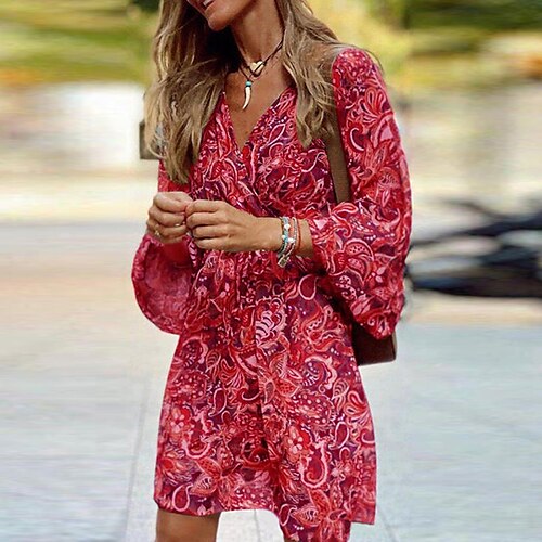 Women's Casual Dress Floral Dress Short Mini Dress Pink Long Sleeve Floral With Belt Print Fall Winter V Neck Casual Fashion Loose 2022 S M L XL XXL 3XL
Women's Casual Dress Floral Dress Short Mini Dress Pink Long Sleeve Floral With Belt Print Fall Winter V Neck Casual Fashion Loose 2022 S M L XL XXL 3XL