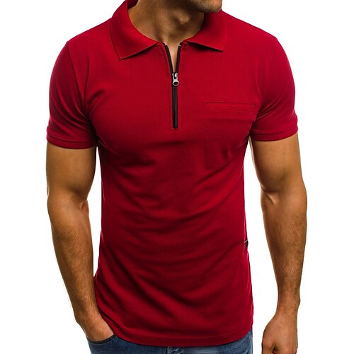 

Men's Collar Polo Shirt Golf Shirt Quarter Zip Polo Solid Colored Turndown Red Navy Blue Gray Black Outdoor Street Short Sleeve Zipper Clothing Apparel Fashion Breathable Comfortable / Summer