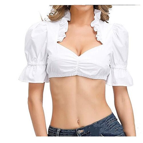Women's Crop Top Plain Holiday Weekend Oktoberfest Costume Crop Top Blouse Shirt Short Sleeve Lace Trims V Neck Casual Streetwear White Beige S
Women's Crop Top Plain Holiday Weekend Oktoberfest Costume Crop Top Blouse Shirt Short Sleeve Lace Trims V Neck Casual Streetwear White Beige S