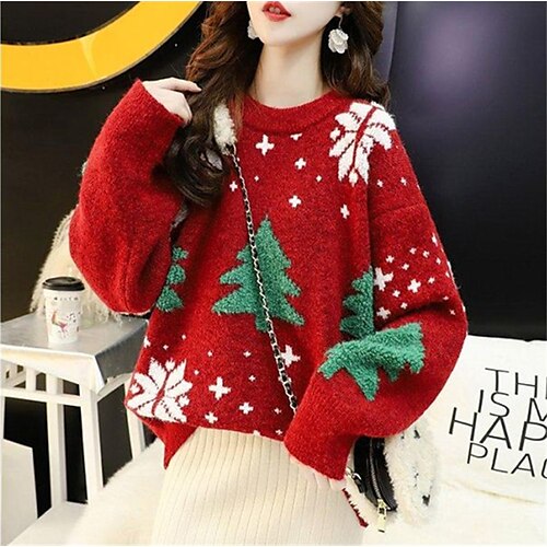 Women's Ugly Christmas Sweater Pullover Sweater Jumper Crochet Knit Knitted Christmas Tree Crew Neck Casual Christmas Daily Winter Fall Red Navy Blue One-Size / Cotton / Long Sleeve / Cotton
Women's Ugly Christmas Sweater Pullover Sweater Jumper Crochet Knit Knitted Christmas Tree Crew Neck Casual Christmas Daily Winter Fall Red Navy Blue One-Size / Cotton / Long Sleeve / Cotton