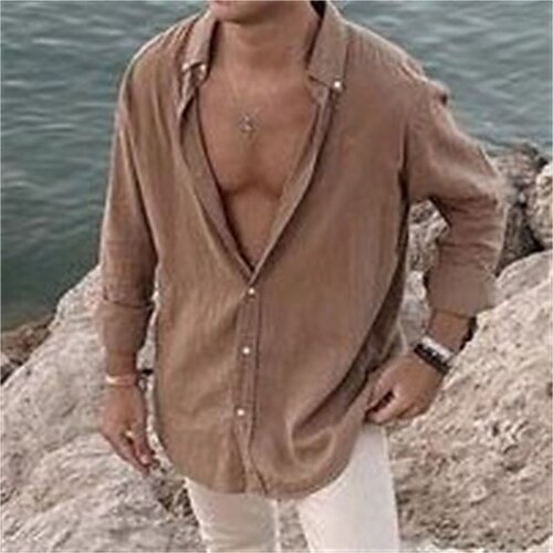 Men's Shirt Solid Color Turndown Brown Long Sleeve Daily Holiday Button-Down Tops Simple Casual Comfortable / Beach
Men's Shirt Solid Color Turndown Brown Long Sleeve Daily Holiday Button-Down Tops Simple Casual Comfortable / Beach