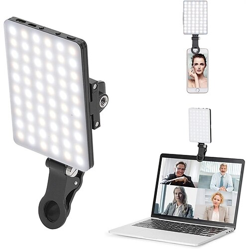 60 LED High Power Rechargeable Clip Fill Video Light with Front Back Clip Adjusted 3 Light Modes for Phone iPhone Android iPad Laptop for Makeup Selfie Vlog Video Conference
60 LED High Power Rechargeable Clip Fill Video Light with Front Back Clip Adjusted 3 Light Modes for Phone iPhone Android iPad Laptop for Makeup Selfie Vlog Video Conference