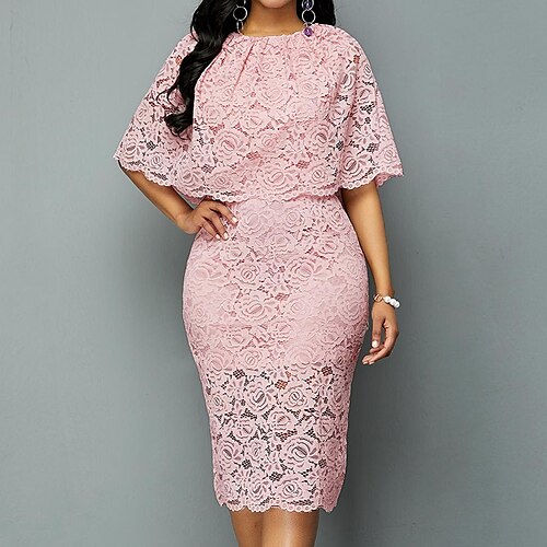 Women's Plus Size Sheath Dress Solid Color Crew Neck Lace Half Sleeve Fall Spring Elegant Knee Length Dress Daily Vacation Dress
Women's Plus Size Sheath Dress Solid Color Crew Neck Lace Half Sleeve Fall Spring Elegant Knee Length Dress Daily Vacation Dress