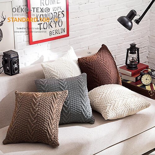 

Knit Pillow Covers Super Soft Decorative Modern Embossed Throw Square Cushion Cases Pillowcases for Couch Sofa Bedroom Car 1PC
