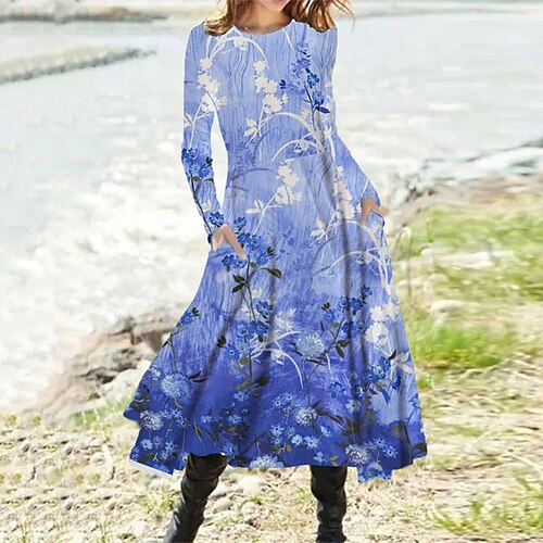 Women's Casual Dress A Line Dress Midi Dress Blue Royal Blue Dark Blue Long Sleeve Floral Pocket Print Fall Winter Round Neck Casual Vacation 2022 S M L XL XXL 3XL
Women's Casual Dress A Line Dress Midi Dress Blue Royal Blue Dark Blue Long Sleeve Floral Pocket Print Fall Winter Round Neck Casual Vacation 2022 S M L XL XXL 3XL