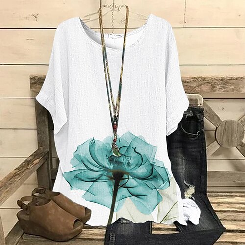 Women's T shirt Tee Green Pink Yellow Floral Print Short Sleeve Holiday Weekend Basic Round Neck Regular Floral Painting S / 3D Print
Women's T shirt Tee Green Pink Yellow Floral Print Short Sleeve Holiday Weekend Basic Round Neck Regular Floral Painting S / 3D Print