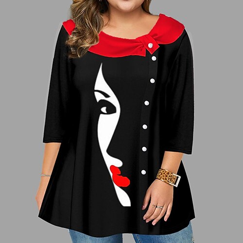 Women's Plus Size Tops Blouse Portrait Letter Print 3/4 Length Sleeve Round Neck Casual Daily Vacation Polyester Fall Spring Black Red
Women's Plus Size Tops Blouse Portrait Letter Print 3/4 Length Sleeve Round Neck Casual Daily Vacation Polyester Fall Spring Black Red