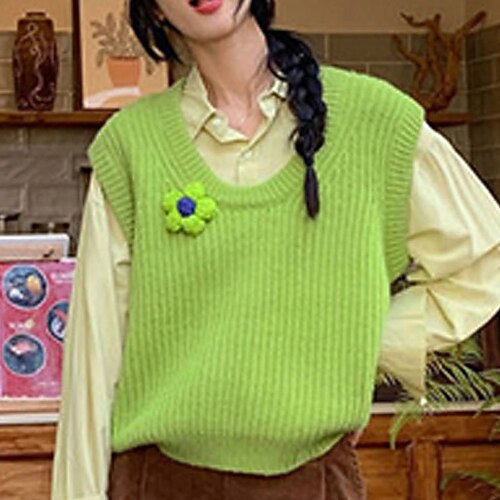 Women's Sweater Vest Jumper Crochet Knit Knitted Floral Crew Neck Stylish Casual Daily Date Fall Winter Green Blue One-Size / Sleeveless
Women's Sweater Vest Jumper Crochet Knit Knitted Floral Crew Neck Stylish Casual Daily Date Fall Winter Green Blue One-Size / Sleeveless