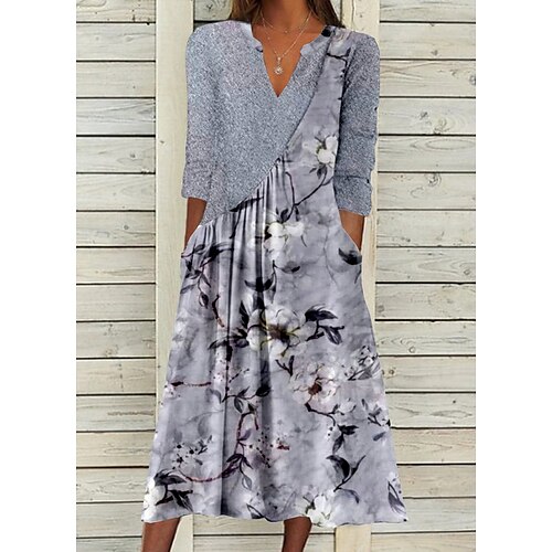 Dame Uformell kjole Midikjole Grå 3/4 ermer Blomstret Rynket Sommer Vår V-hals Fritid 2023 S M L XL 2XL 3XL
Dame Uformell kjole Midikjole Grå 3/4 ermer Blomstret Rynket Sommer Vår V-hals Fritid 2023 S M L XL 2XL 3XL