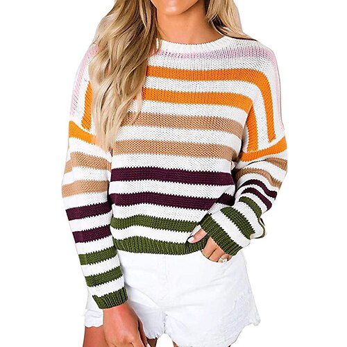 Women's Pullover Sweater Jumper Crochet Knit Stripe Knitted Striped Crew Neck Stylish Casual Daily Going out Fall Winter Blue Light Green S M L / Long Sleeve
Women's Pullover Sweater Jumper Crochet Knit Stripe Knitted Striped Crew Neck Stylish Casual Daily Going out Fall Winter Blue Light Green S M L / Long Sleeve