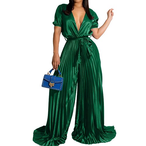 Women's Jumpsuit Lace up Solid Color V Neck Streetwear Party Vacation Regular Fit Short Sleeve Green Blue Yellow S M L Fall
Women's Jumpsuit Lace up Solid Color V Neck Streetwear Party Vacation Regular Fit Short Sleeve Green Blue Yellow S M L Fall