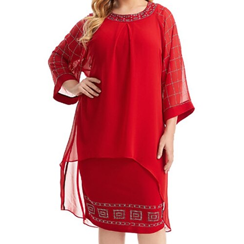 Women's Plus Size Holiday Dress Solid Color Crew Neck 3/4 Length Sleeve Fall Winter Work Formal Knee Length Dress Vacation Going out Dress
Women's Plus Size Holiday Dress Solid Color Crew Neck 3/4 Length Sleeve Fall Winter Work Formal Knee Length Dress Vacation Going out Dress