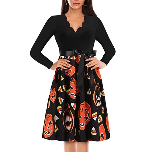 Women's A Line Halloween Dress Swing Dress Knee Length Dress Black Long Sleeve Abstract Pumpkin Bow Print Fall Winter V Neck Stylish Vintage 2022 S M L XL XXL 3XL
Women's A Line Halloween Dress Swing Dress Knee Length Dress Black Long Sleeve Abstract Pumpkin Bow Print Fall Winter V Neck Stylish Vintage 2022 S M L XL XXL 3XL