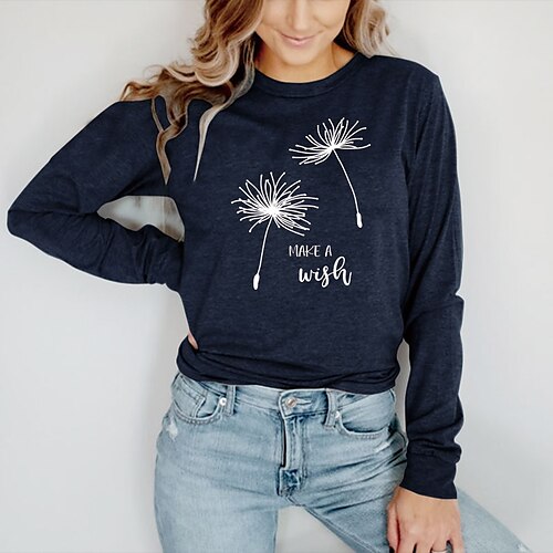 Women's T shirt Tee Graphic Dandelion Letter Casual Daily Holiday Floral T shirt Tee Long Sleeve Print Round Neck Basic Green Black Blue S
Women's T shirt Tee Graphic Dandelion Letter Casual Daily Holiday Floral T shirt Tee Long Sleeve Print Round Neck Basic Green Black Blue S