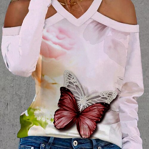 Women's Blouse Graphic Butterfly 3D Casual Weekend Blouse Long Sleeve Cold Shoulder Print V Neck Basic Green White Blue S / 3D Print
Women's Blouse Graphic Butterfly 3D Casual Weekend Blouse Long Sleeve Cold Shoulder Print V Neck Basic Green White Blue S / 3D Print