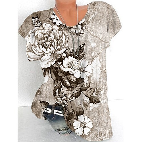 Women's Plus Size Tops T shirt Tee Floral Print Short Sleeve Crewneck Streetwear Daily Sports Cotton Spandex Jersey Spring Summer Gray Pink
Women's Plus Size Tops T shirt Tee Floral Print Short Sleeve Crewneck Streetwear Daily Sports Cotton Spandex Jersey Spring Summer Gray Pink